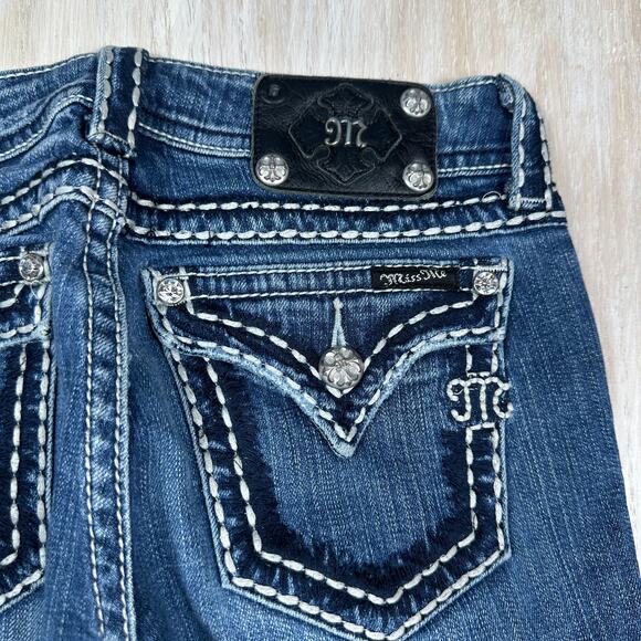 Miss Me Medium Wash Bootcut Jeans Western Cowgirl Stitch Flap Pockets Denim 27 - Picture 14 of 16